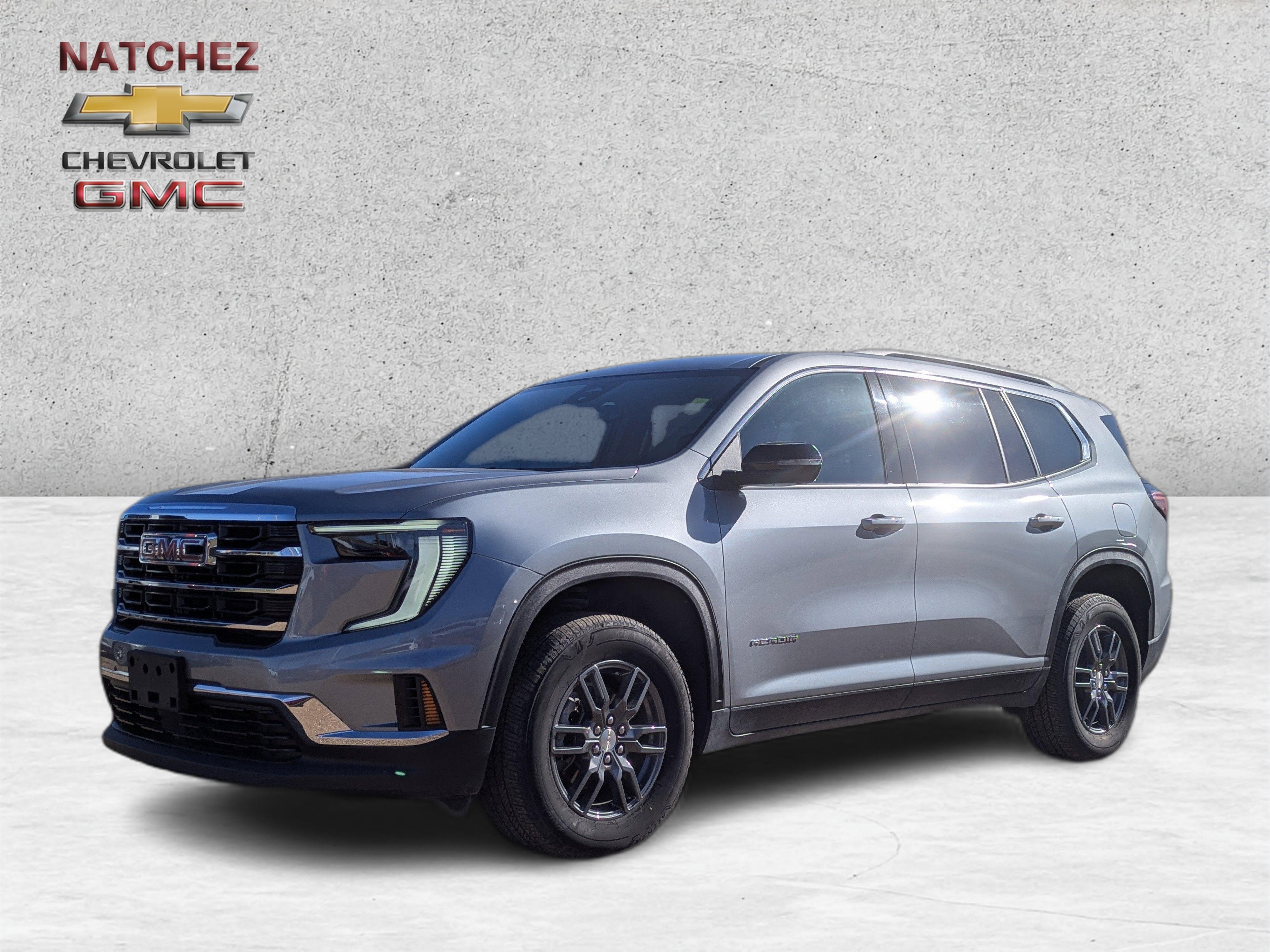 2025 GMC Acadia Elevation in Sterling Metallic — front three-quarter view